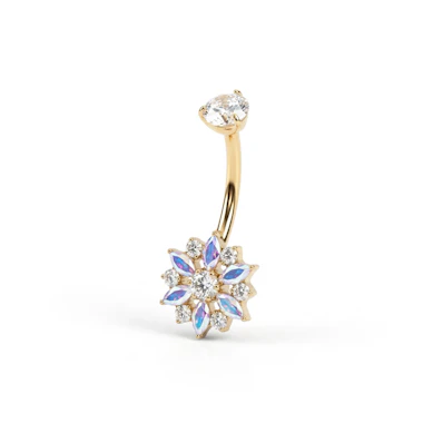 Navelpiercing i titan med blomma