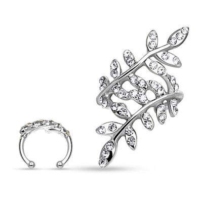 Earcuff med stenbelagda blad