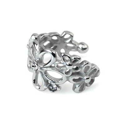 Ear cuff med blommor i kirurgiskt stål