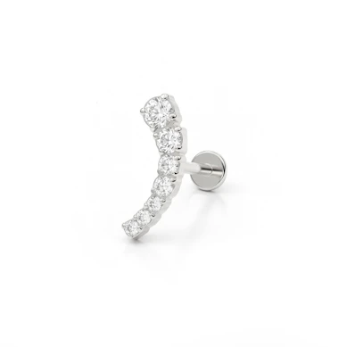 Push-in labret i titan med böjd, stenbelagd design