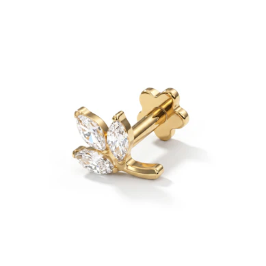 Lövformad labret i titan med blommig baksida