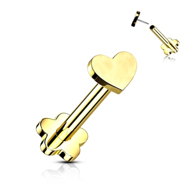 Dubbelsidig titanlabret med blomma och hjärta