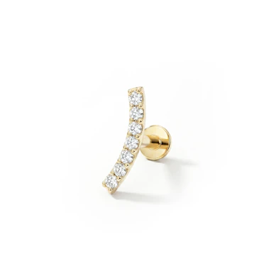 Push-in labret gjord av 14k guld med CZ stenlagd böjd topp