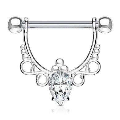 Bröstsköld med filigrandesign och päronformad sten