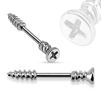 Bröstpiercing formad som en skruv