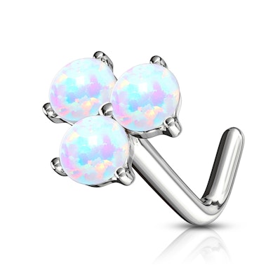 Näspiercing av 14 karat guld med tre opalstenar