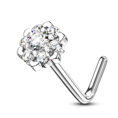 Näspiercing av 14 karat guld med stendekorerad lotusblomma