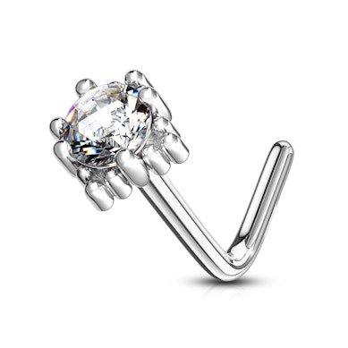 Näspiercing av 14 karat guld med sten i kvadrat