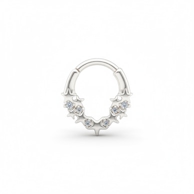 Framåtvänd ring med stjärnor och stenar