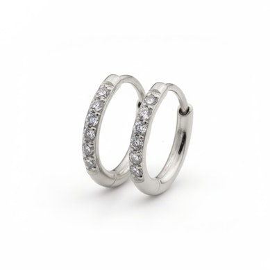 Ett par av huggieringar av kirurgiskt stål med stenar