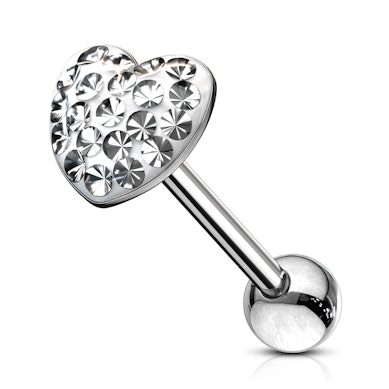 Tungpiercing med stenbelagd hjärtformad kula