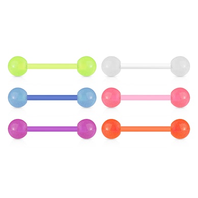 Självlysande tungpiercingar - 6 stycken