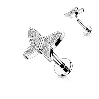 Labret med stendekorerad fjäril och invändig gänga