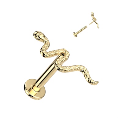 Push-in labret av 14 kt. guld med detaljerad ormdesign