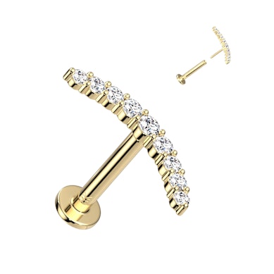 Push-in labret av 14 kt. guld med valv av CZ-stenar