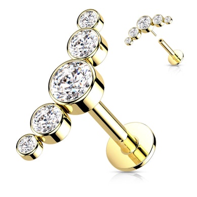 Push-in labret gjord från 14K guld med 5 runda stenar CZ