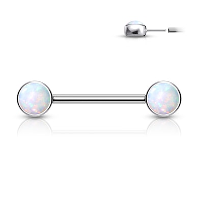 Trådlös push-in bröstvårta barbell av titan med opal