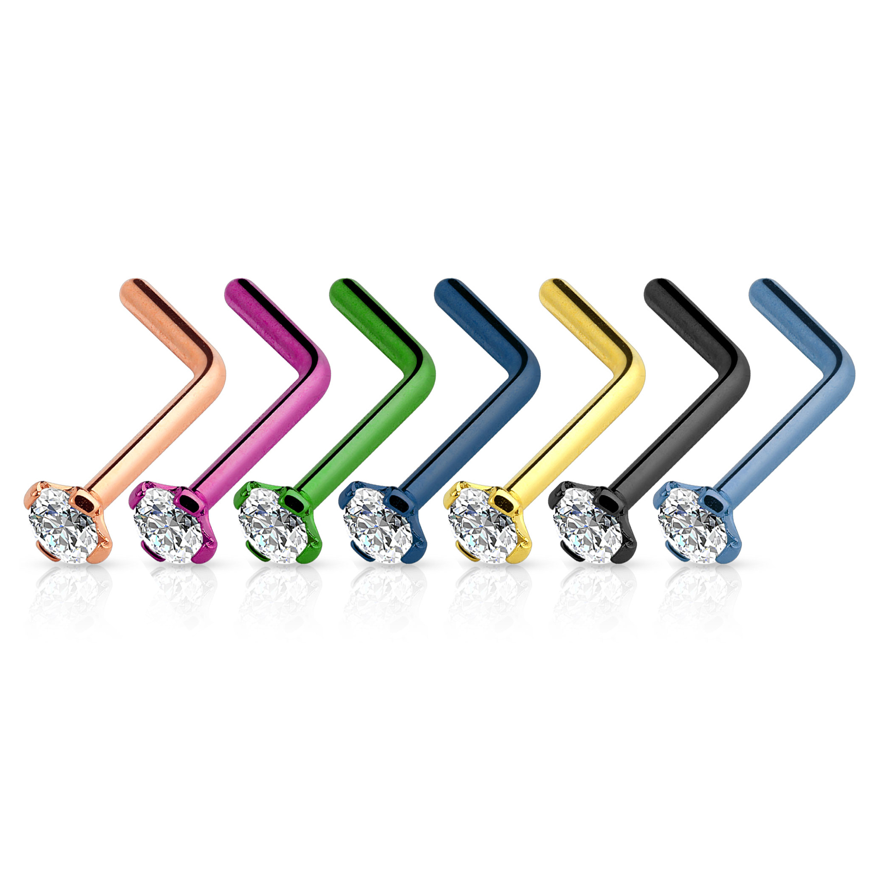 L-formad näspiercing med sten