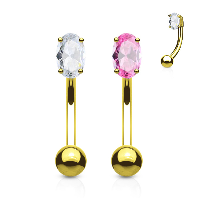 Böjd stav av 14 karats guld med sten