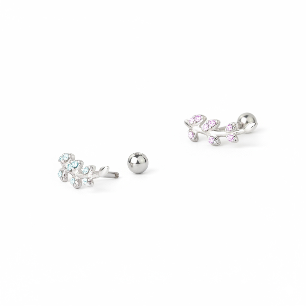 Öronpiercing med blad av sten