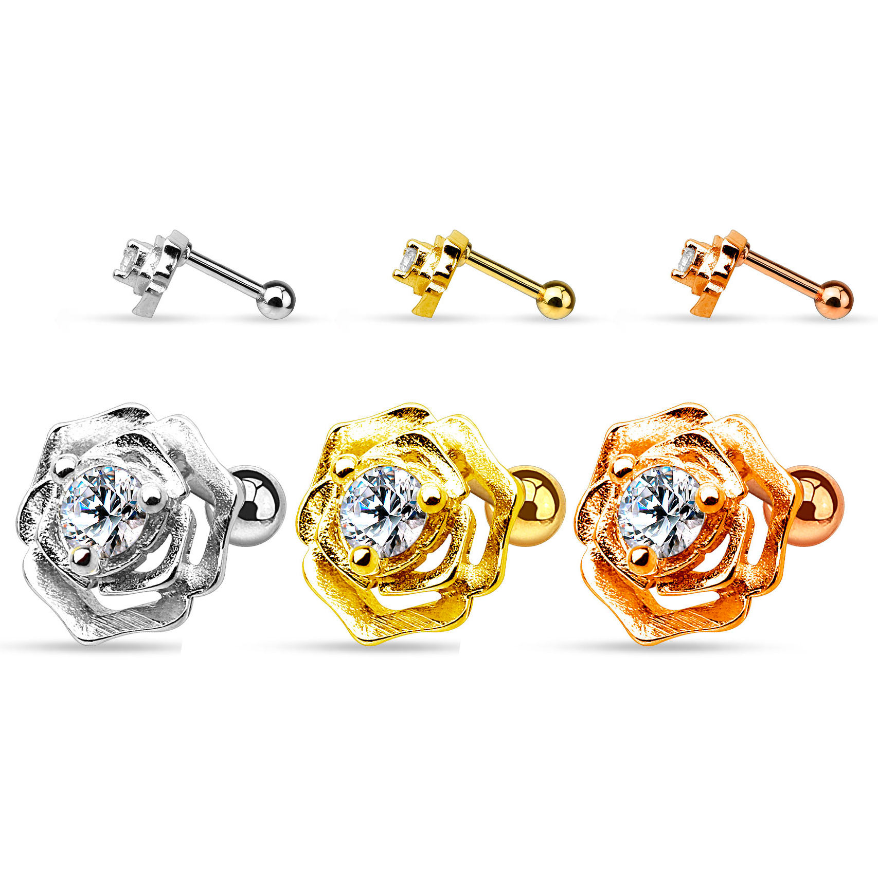 Öronpiercing med ros och sten