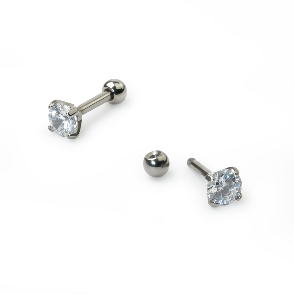 Öronpiercing av titan med rund sten