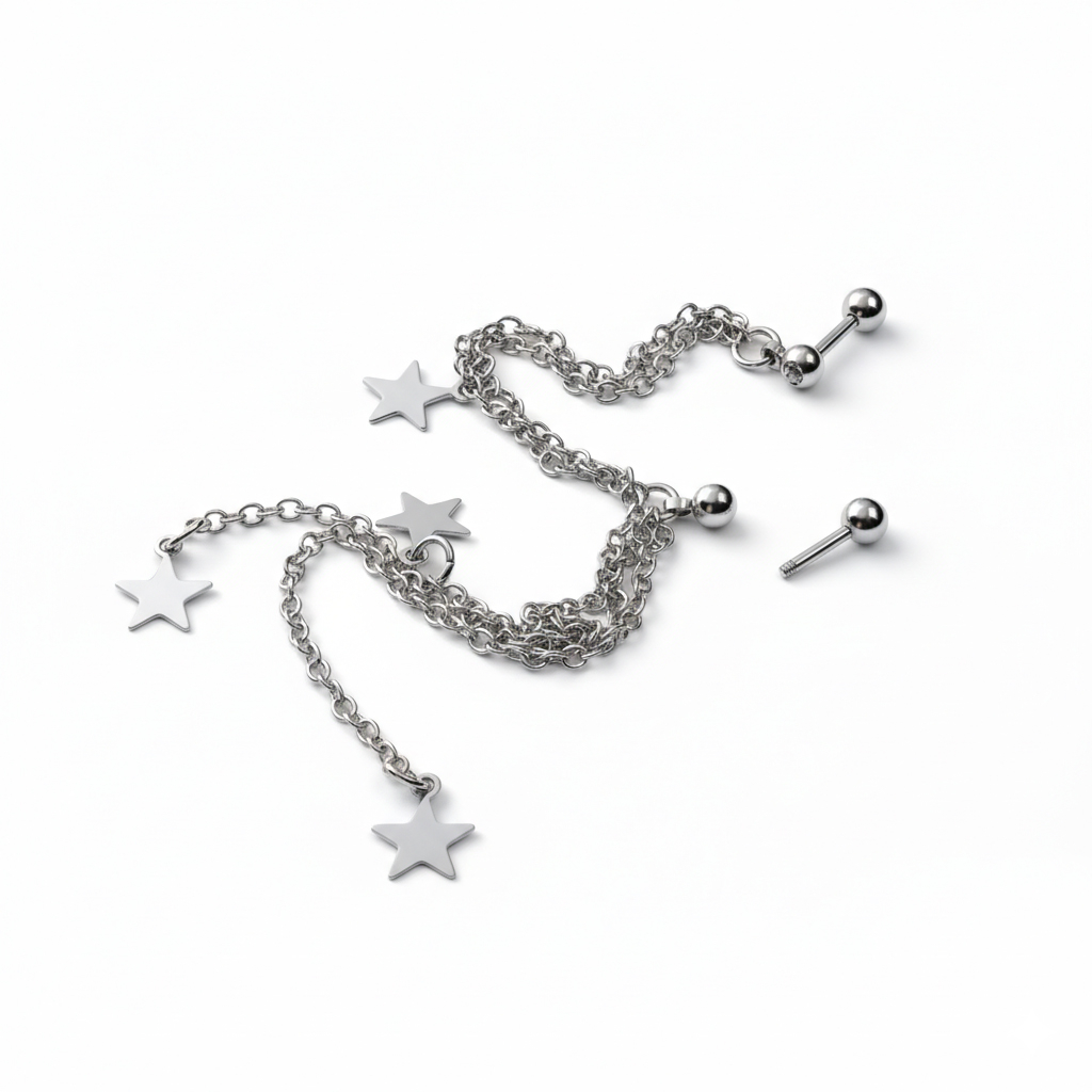 Tragus- och helixsmycke med stjärnor