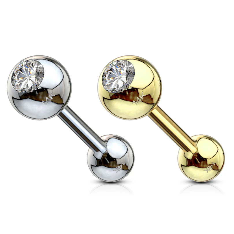 Öronpiercing av 14 karat guld med sten