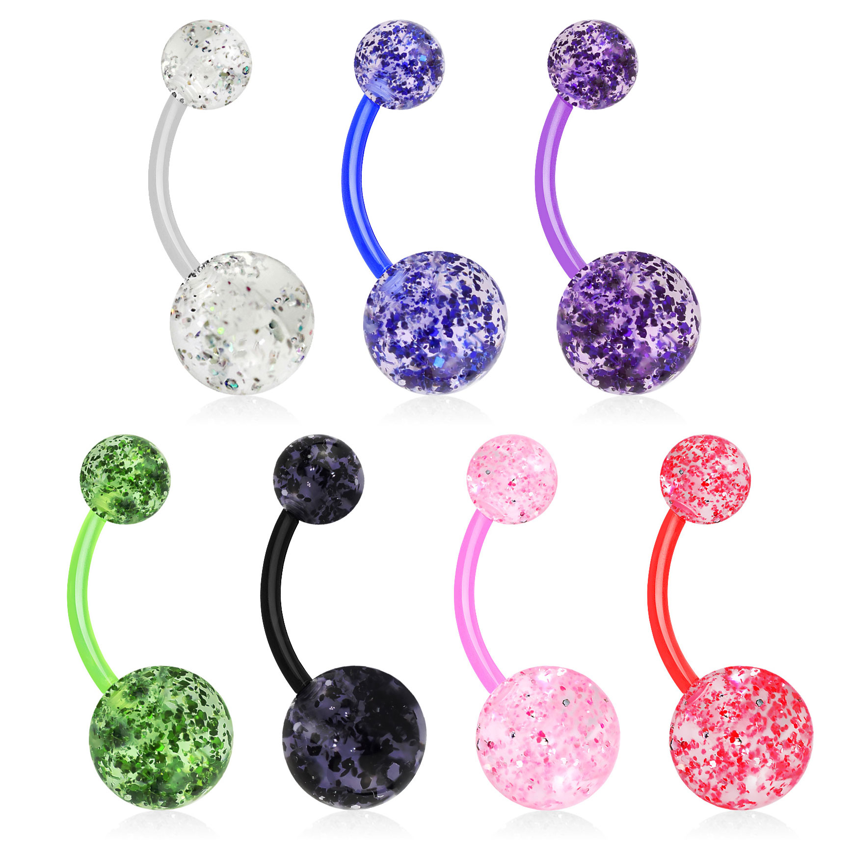 Navelpiercing med glitterkulor av akryl