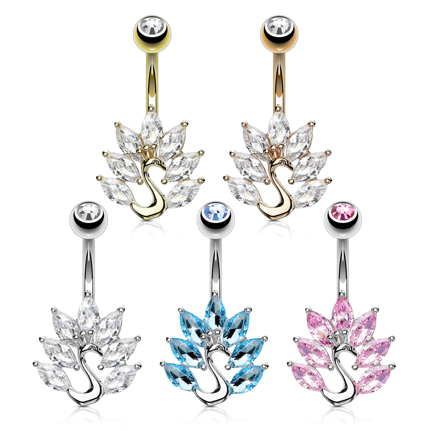 Navelpiercing med påfågel