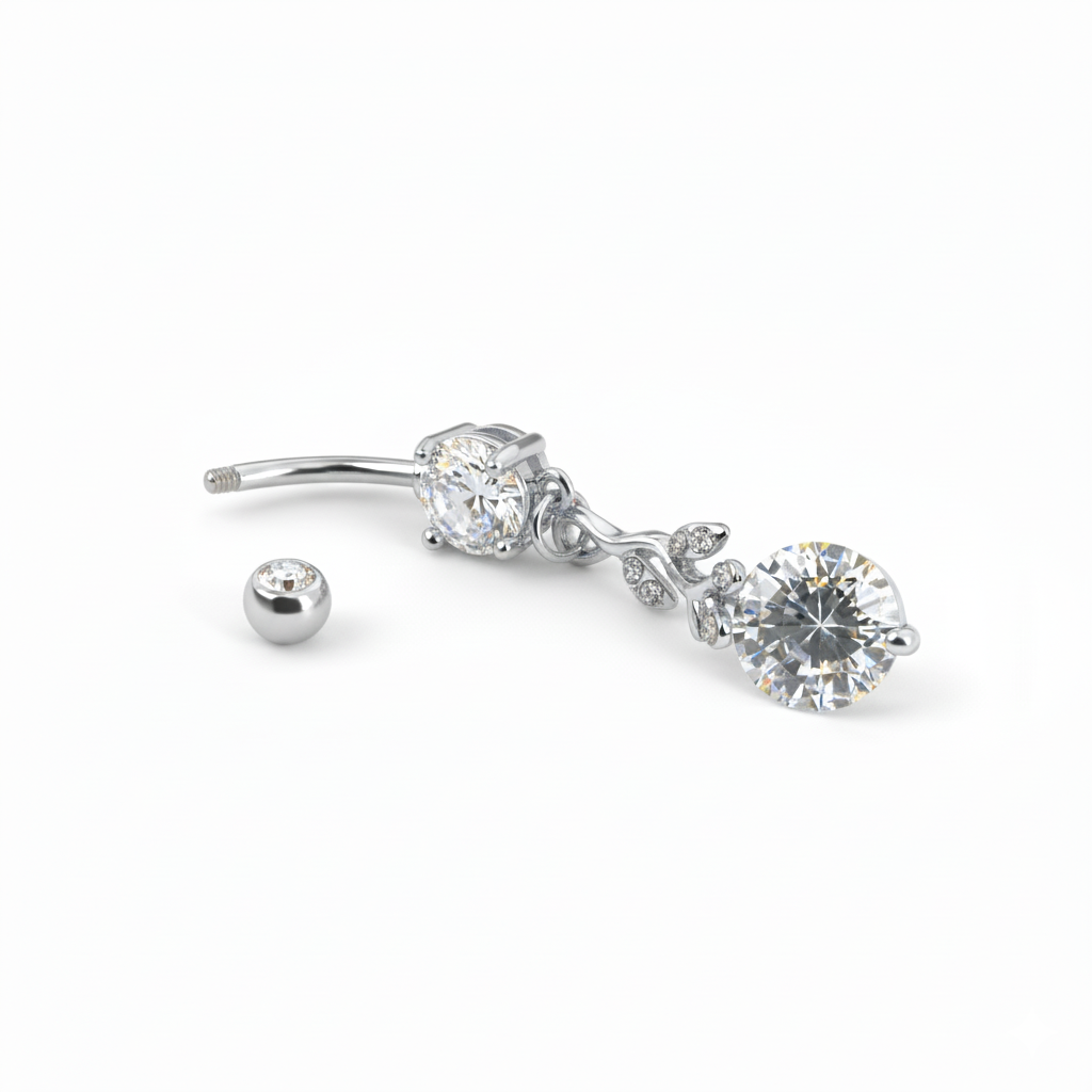 Navelpiercing med häng och sten