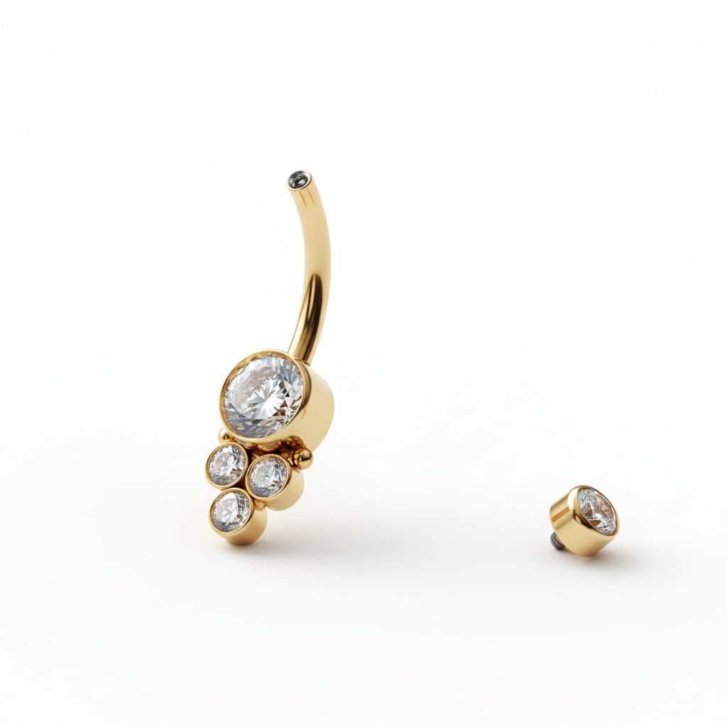 Navelpiercing i titan med invändig gänga och stenkluster