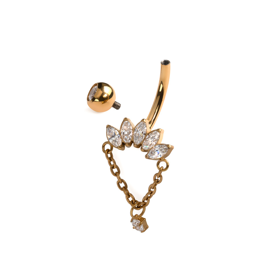 Navelpiercing i titan med marquiseslipade stenar och kedjehänge