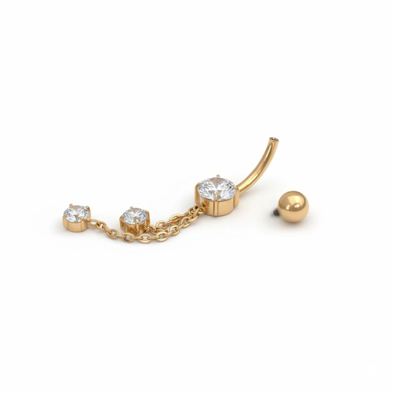 Navelpiercing i titan med kedja och stenar