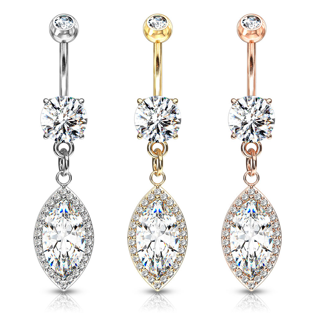 Navelpiercing med marquiseslipad sten i hänge