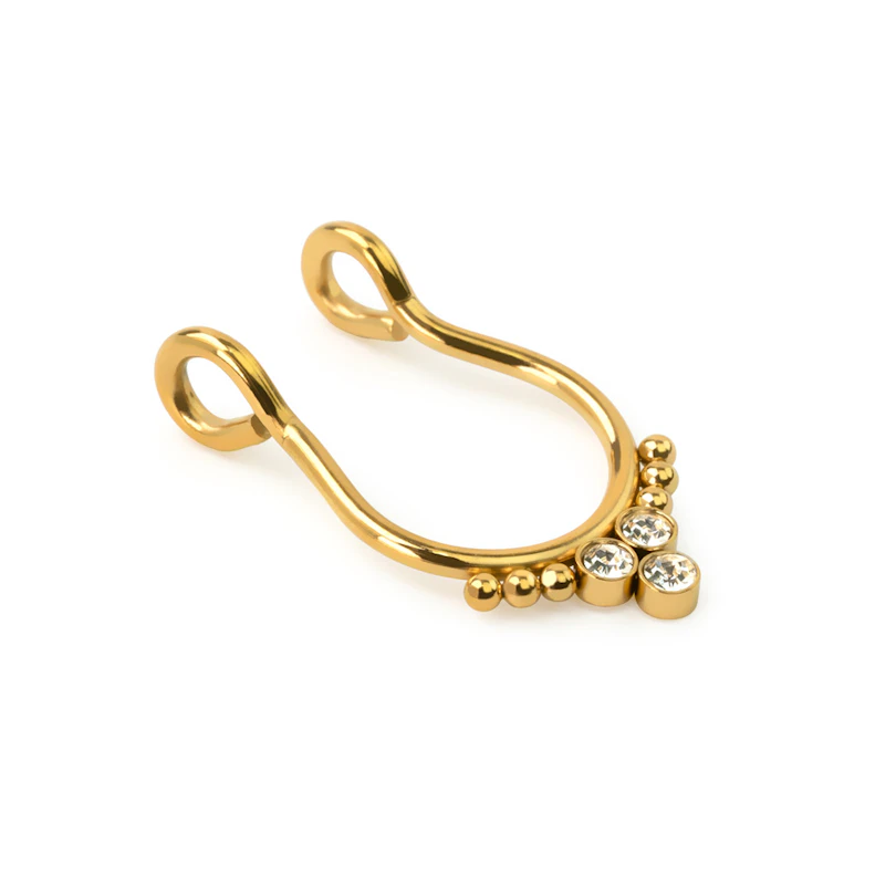 Fake septum ring med tre stenar och pärlor på varje sida