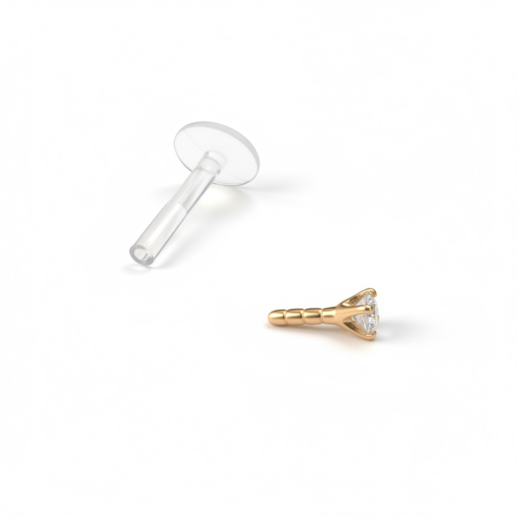 Labret av 14 karat guld med PTFE stav