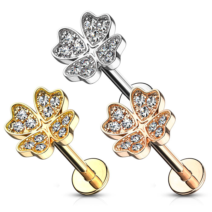 Labret med stendekorerad fyrklöver och invändig tråd