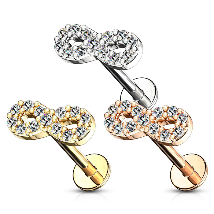 Labret med stendekorerad oändlighetssten och invändig gänga