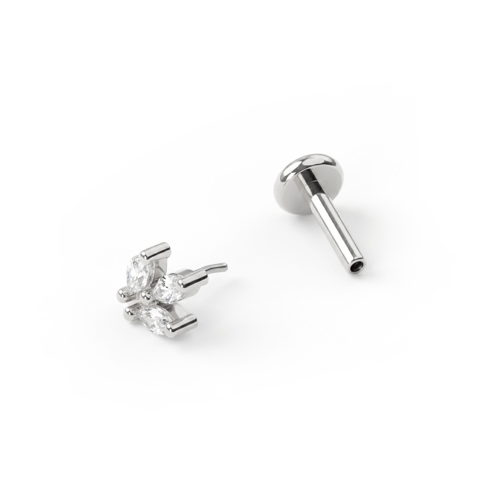 Push-in labret med marquise stenar