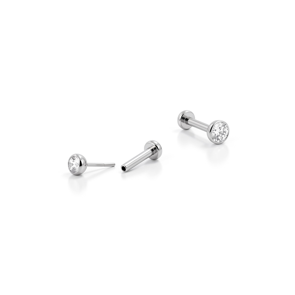 Push-in labret i titan med skuren sten