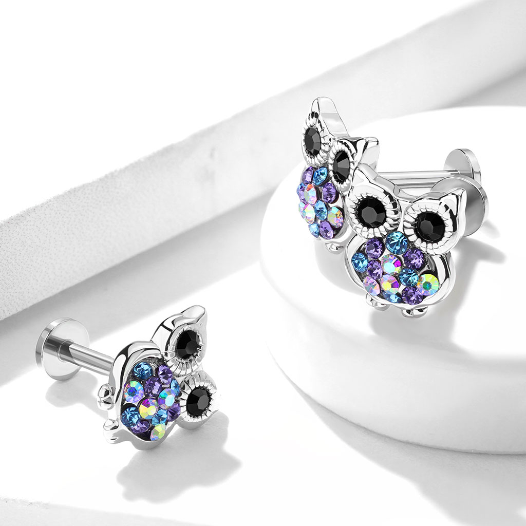 Labret med stendekorerad uggla och invändig gänga