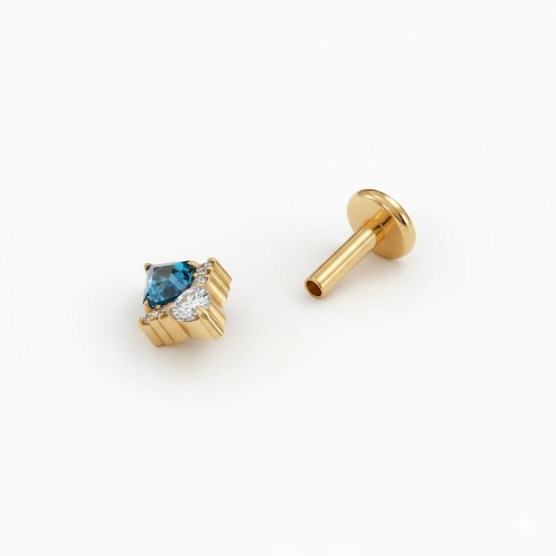 Diamantformad labret med blå sten