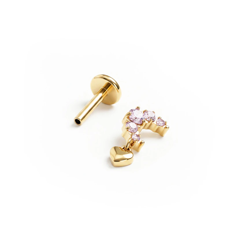 Titanlabret med måne och rosa stenar