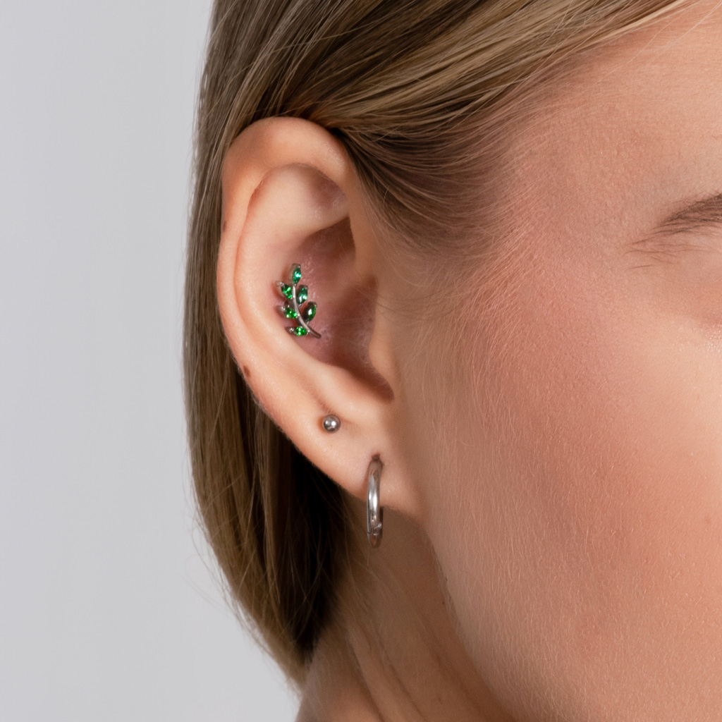 Lövformad labret i titan med stenar