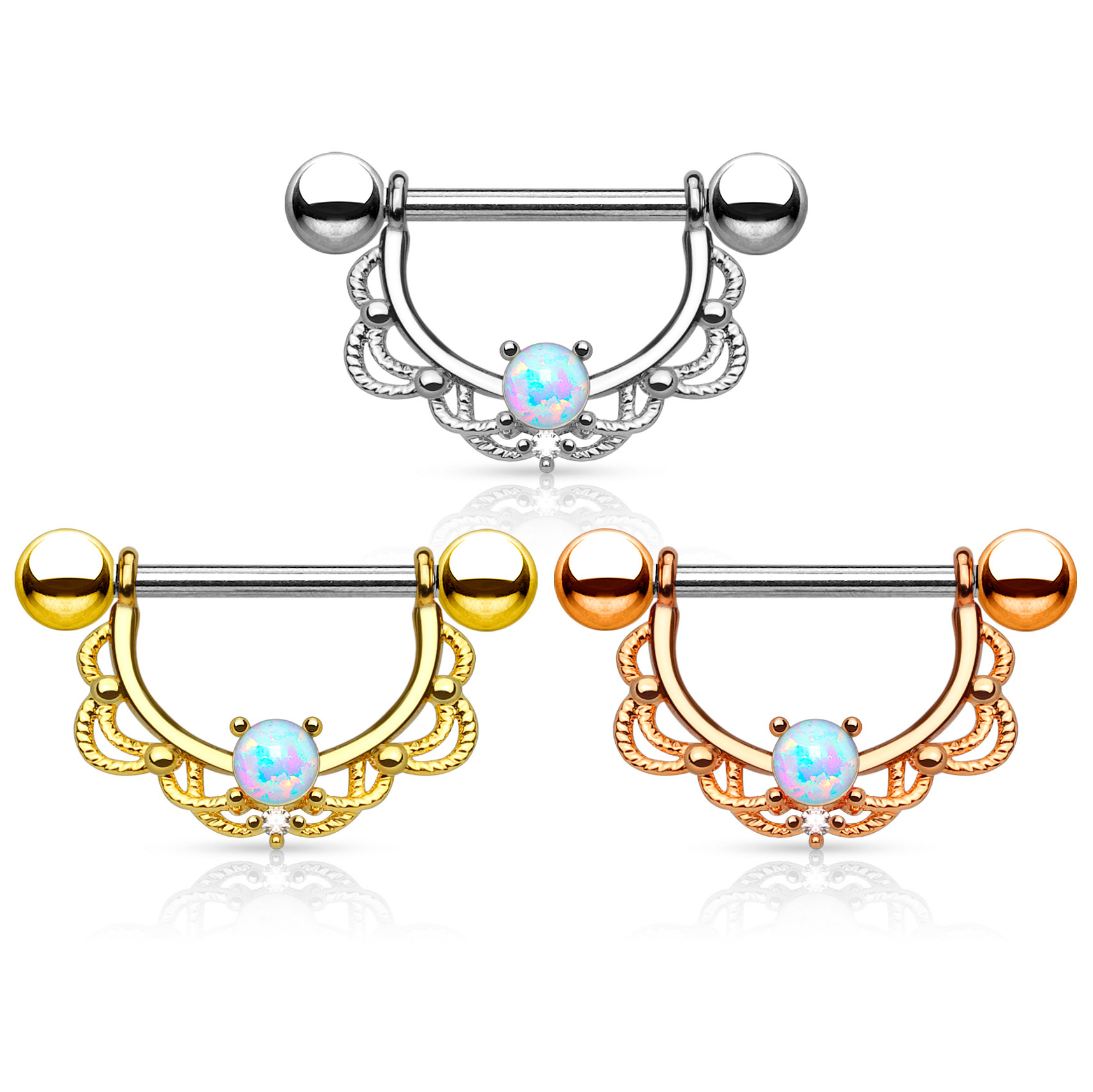 Bröstpiercing med filigran och opalsten