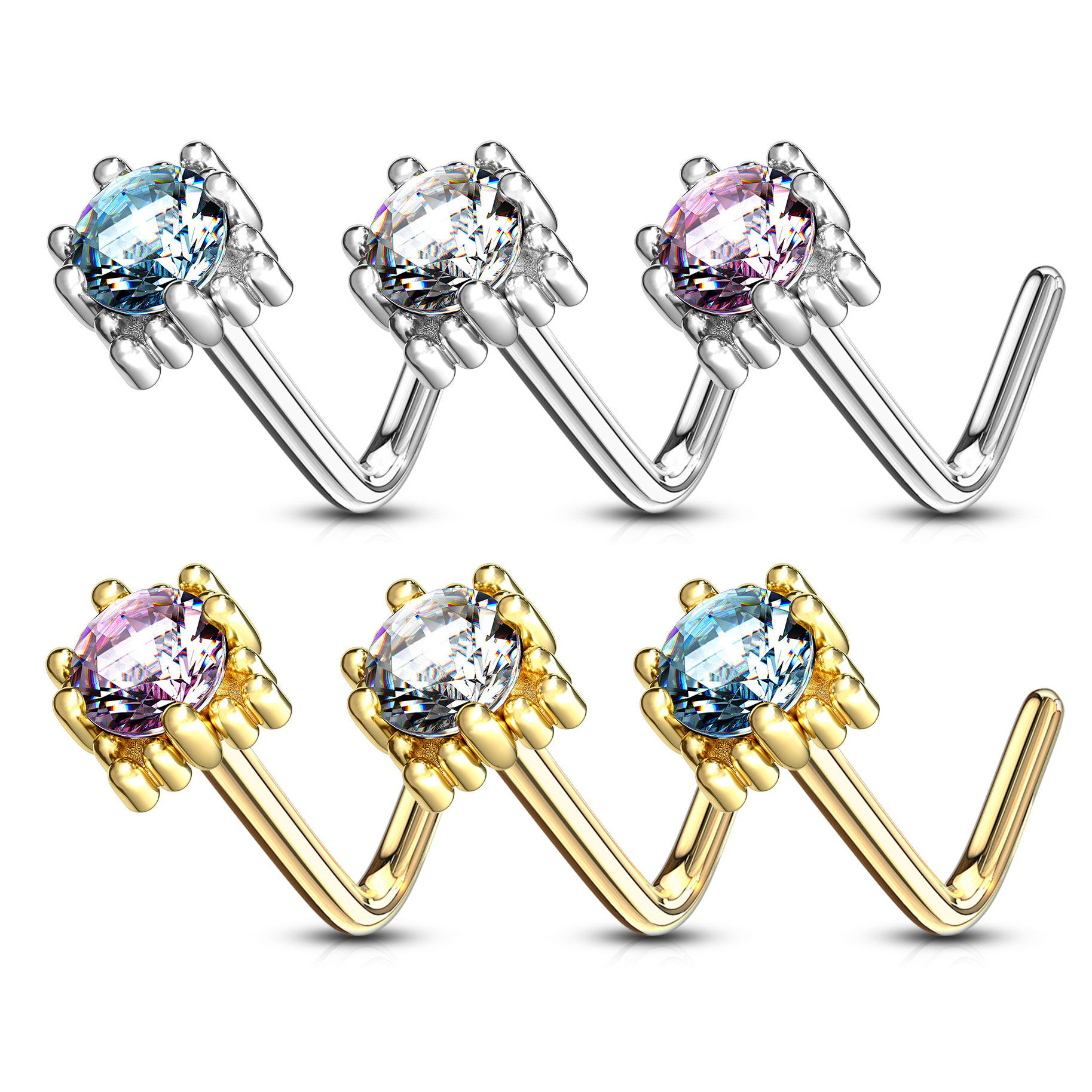 Näspiercing av 14 karat guld med sten i kvadrat