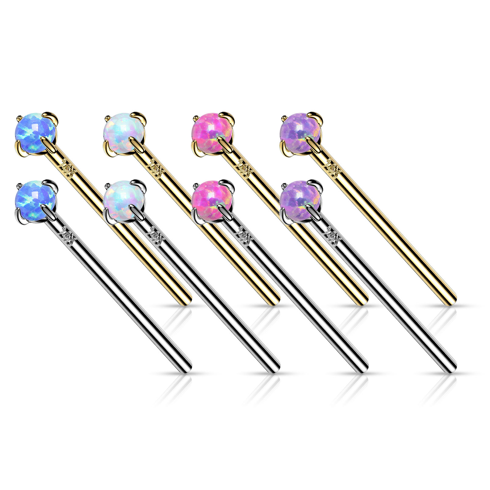 Fish tail näspiercing av 14 karat guld med opalsten