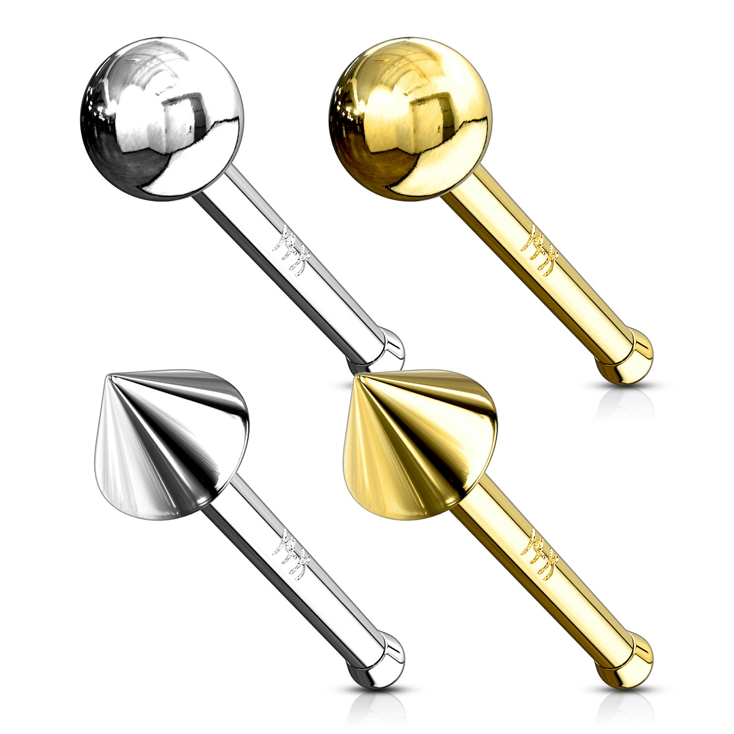 Nässtav av 14 karats guld med kula eller spik