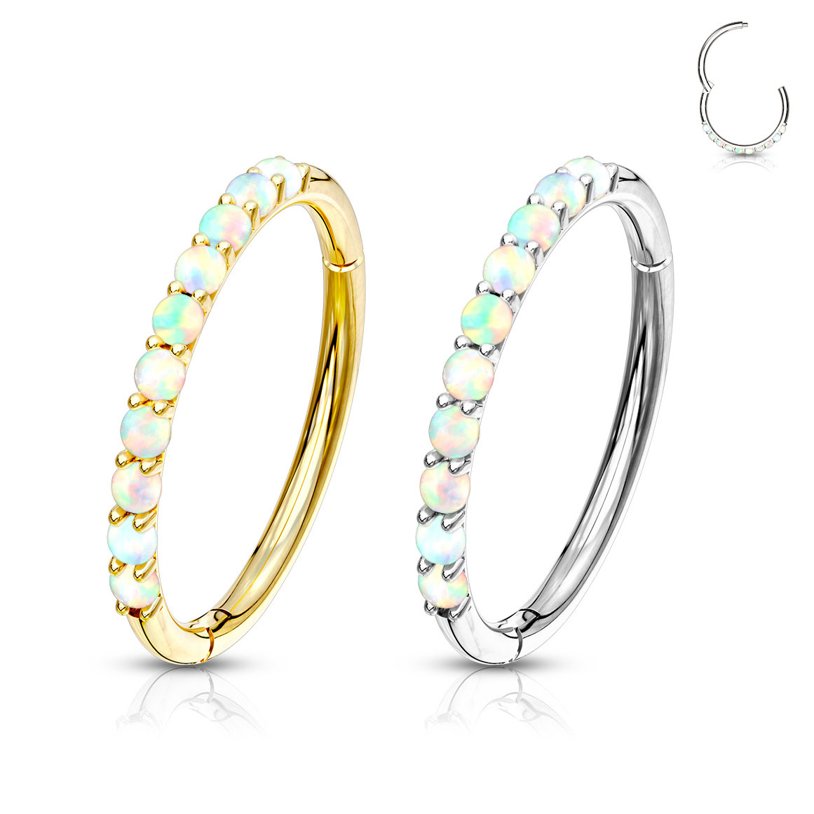 Oändlig ring av 14 karat guld med hänge och opaler på sidan